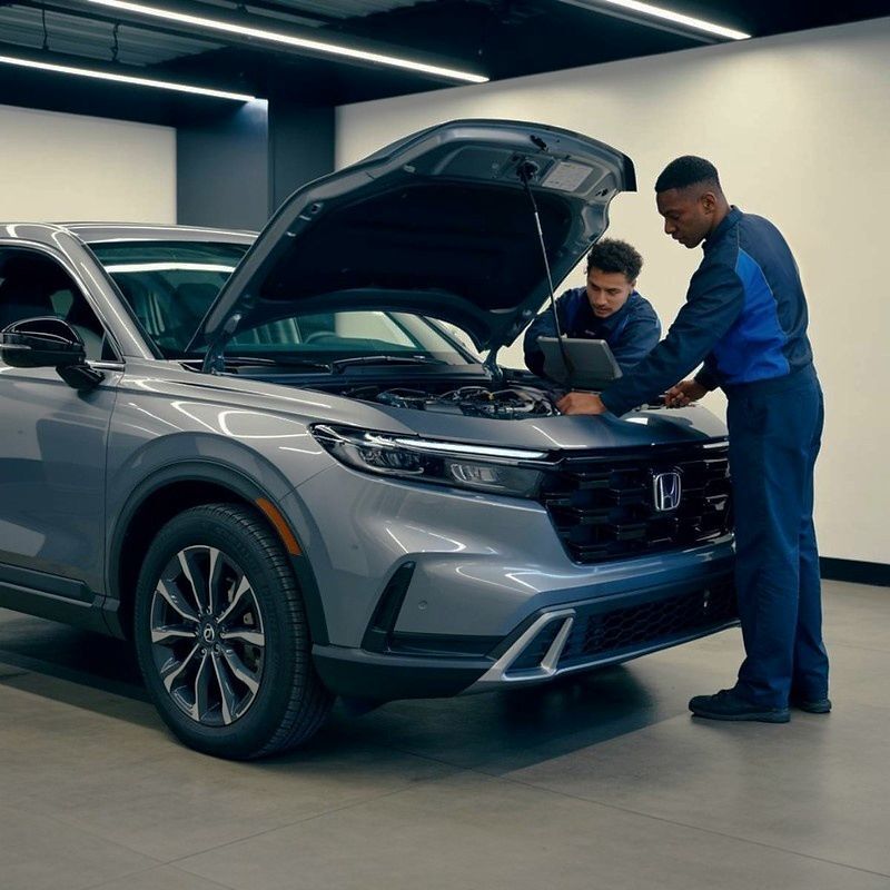 Auto-Body-Technicians-looking-at-a-Honda-vehicle-using-diagnostics-at-Aliotos-Auto-Body-San-Francisco