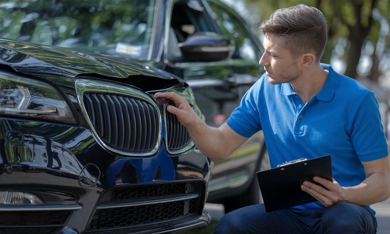 Estimator looking at a BMW to repair at Alioto’s Auto Body San Francisco Bay Area Estimator-looking-at-a-BMW-to-repair-at-Aliotos-Auto-Body-San-Francisco-Bay-Area
