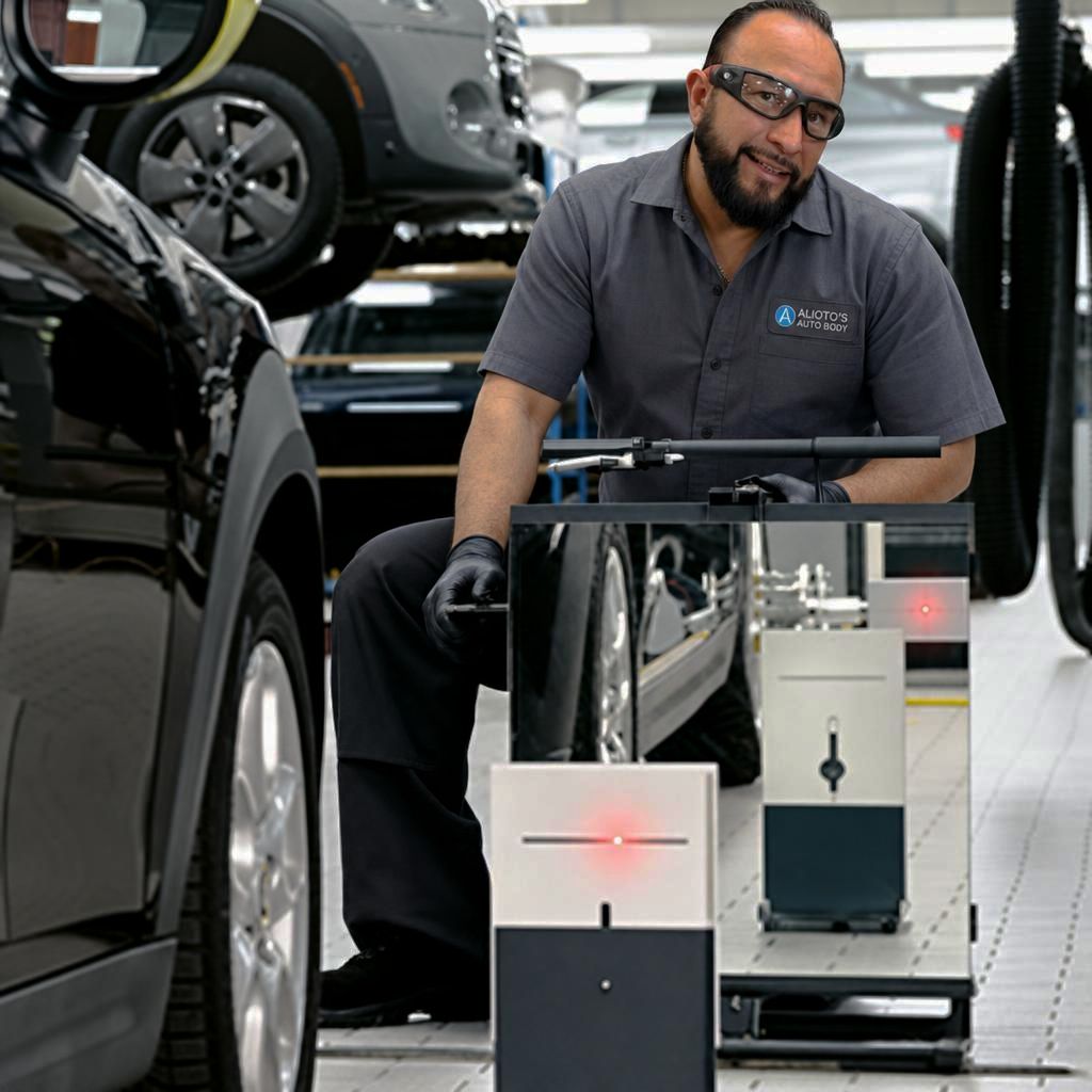 Auto-body-detailer-polishing-a-Mini-Cooper-at-Aliotos-Auto-Body-Folsom-Street.